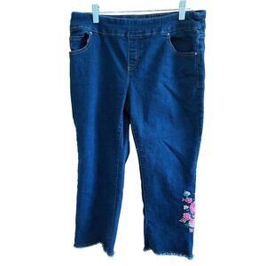 Pioneer Woman Jeans Womens M Embroidered Floral Skinny Frayed Hem Denim Pants
